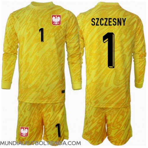 Camiseta Polonia Wojciech Szczesny #1 Portero Primera Equipación Replica Eurocopa 2024 para niños mangas largas (+ Pantalones cortos)